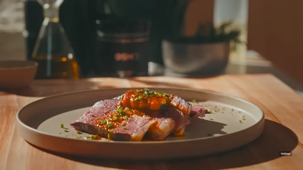 Gordon Ramsay Inspired Steak Recipe on a wooden table with cooking setup