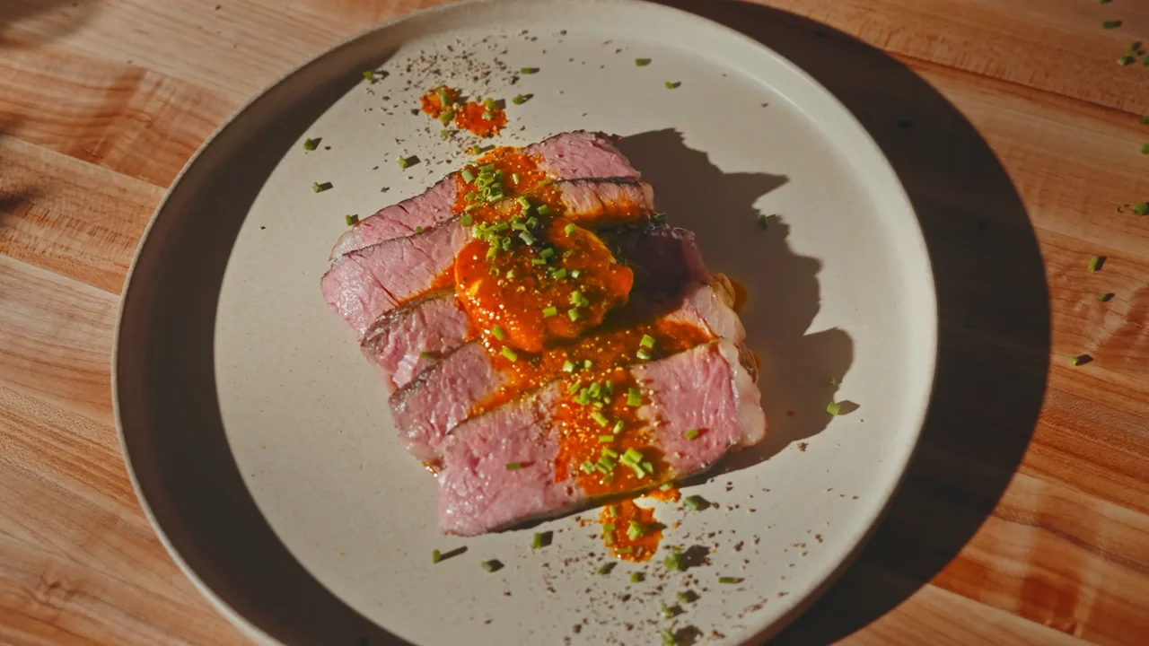Gordon Ramsay Inspired Steak Recipe sliced and served on a plate with butter basting