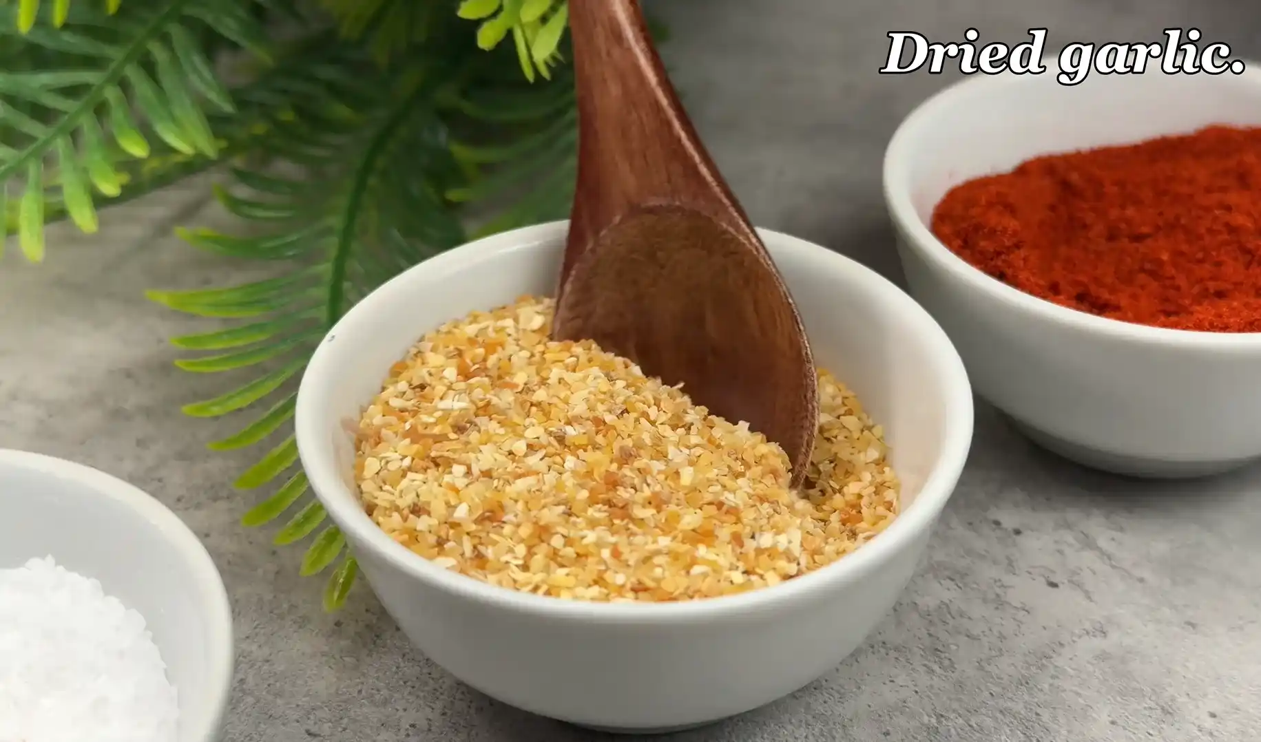 Granulated dried garlic spice powder in a bowl