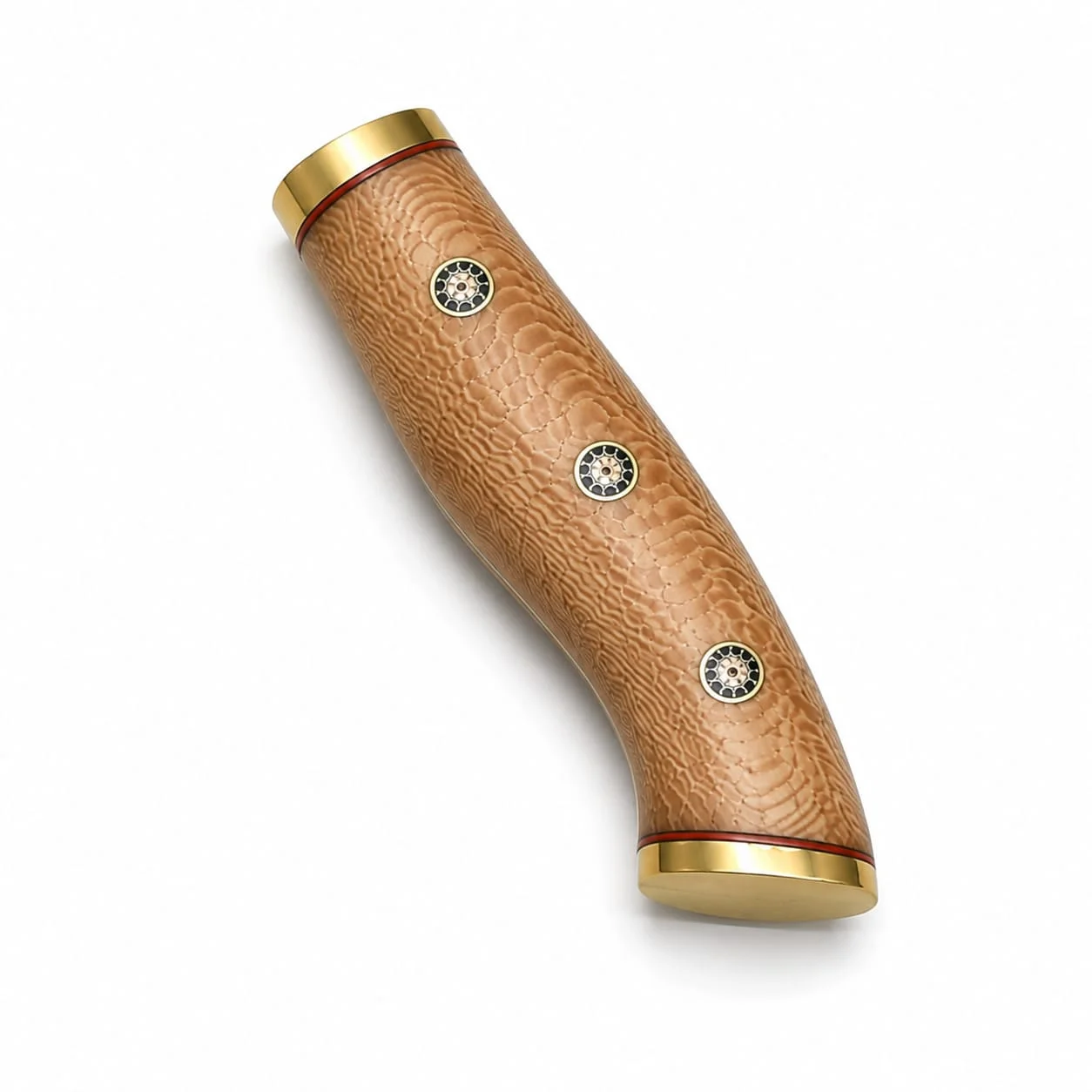 Premium Burl Wood Handle with Brass Pins on Damascus Knife