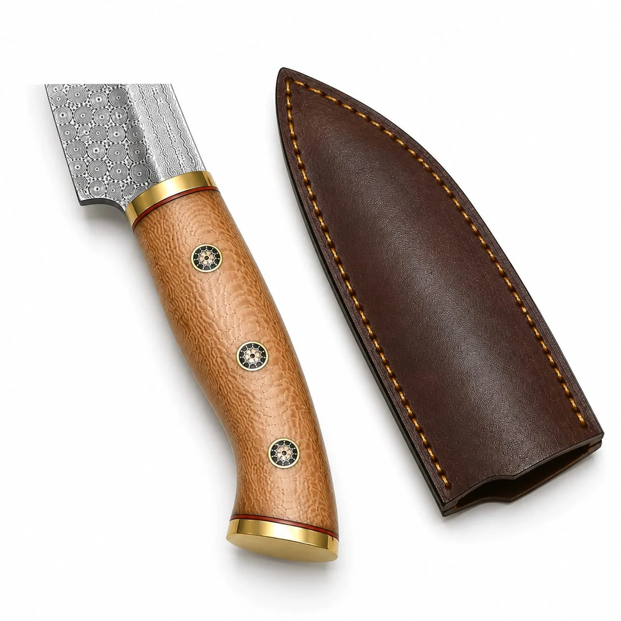 Handmade Damascus Steel Chef Knife Set 2 Pcs with Leather Sheath - Image 7