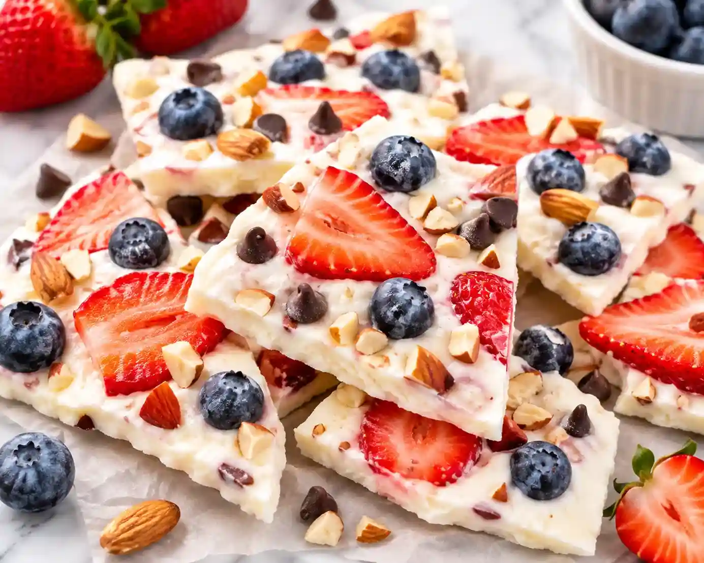 Frozen berry and Greek yogurt bark snack for kids