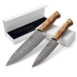 Handmade Damascus Steel Chef Knife Set with Wooden Handle & Gift Box