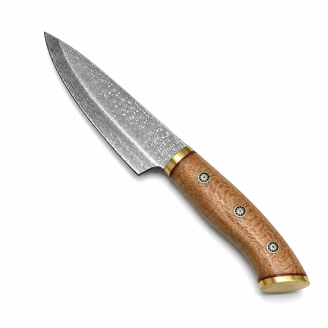Handmade Damascus Steel Utility Knife with Wood Handle