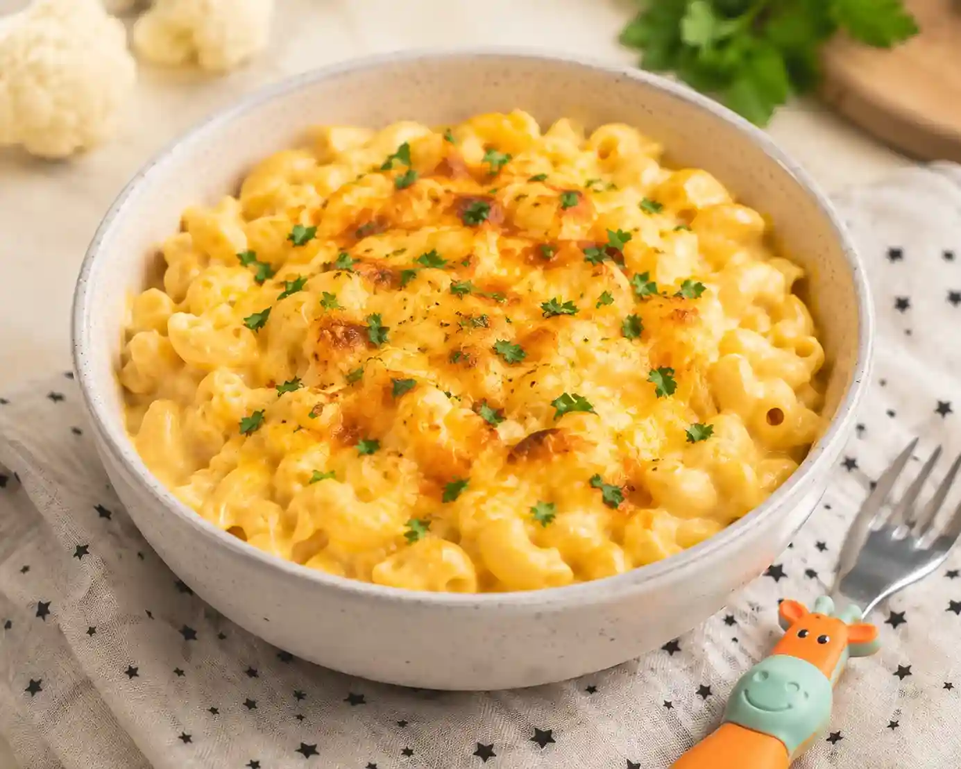 Sneaky hidden cauliflower macaroni and cheese for toddlers